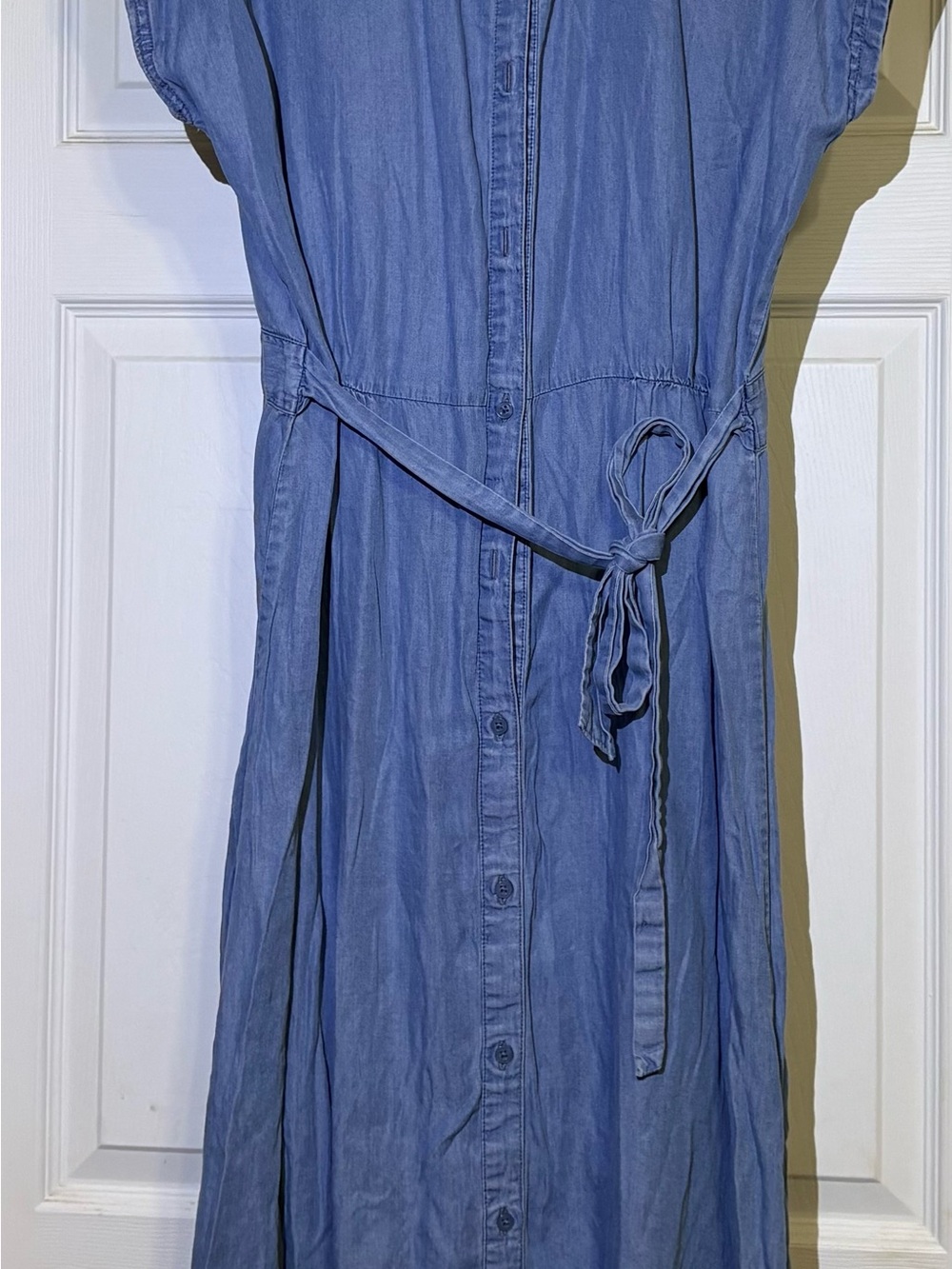 Chaps Blue Button-Front Maxi Shirt Dress with Self Tie
